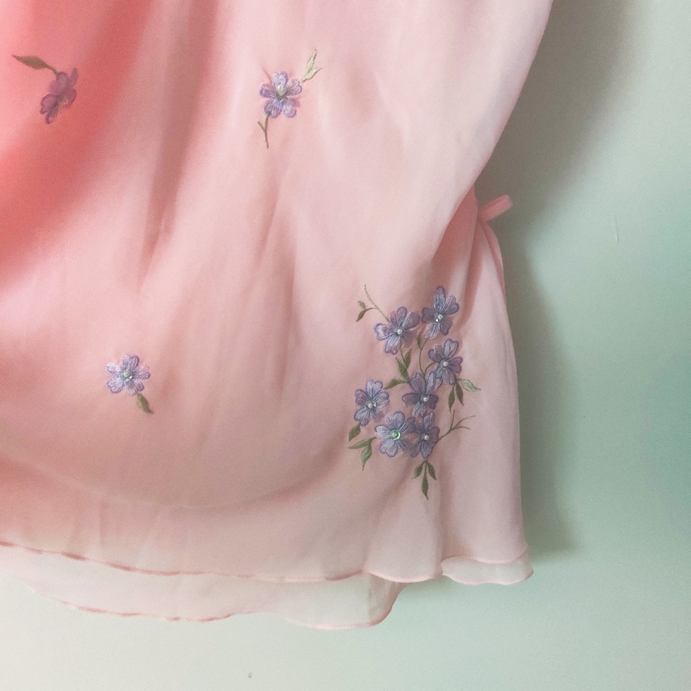 🧸 SOLD 🧸Baby Pink Cottagecore Floral Chiffon Top - Picture 5 of 11